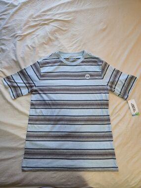 Light Blue Colorful Planet Striped Short Sleeve Tee with Navy Accents